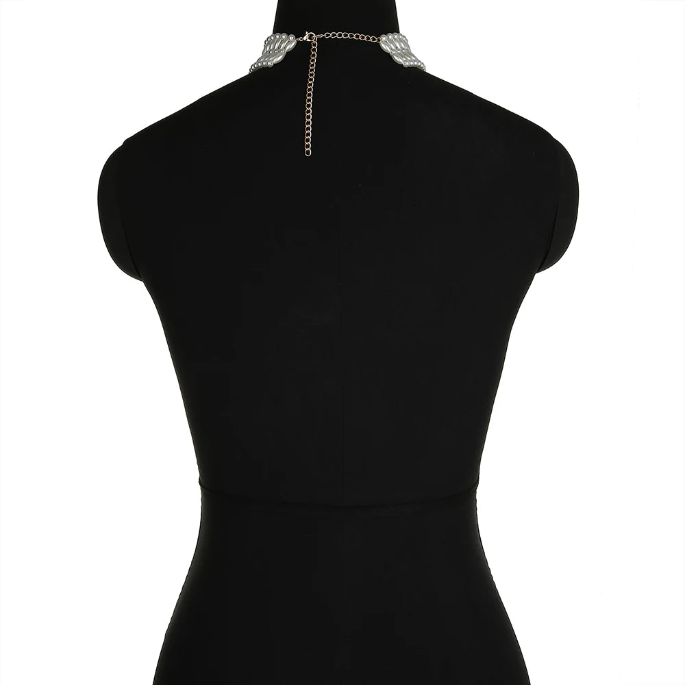 Sexy Pearl Body Chain For Women Necklaces Shawl Female Punk Style Beaded Collar Shoulder Sweater  Long Chain Bridal Body Jewelry