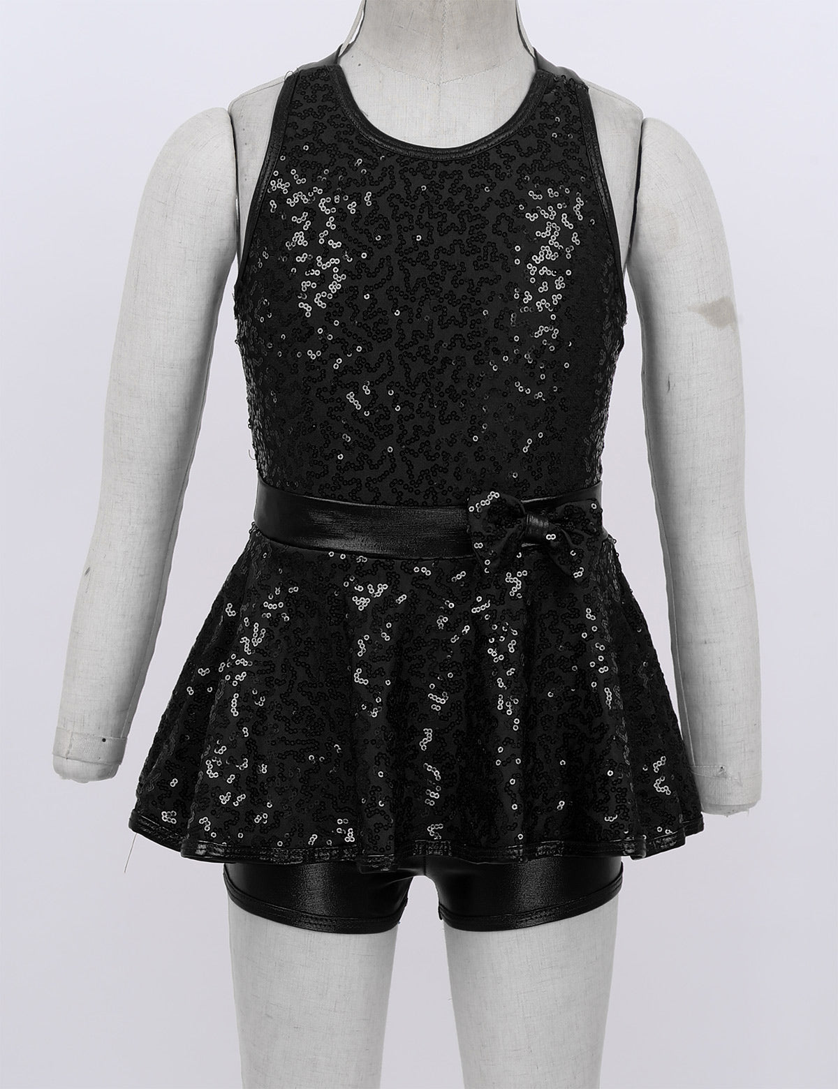 Kids Girls Shorty Unitard Sleeveless Sequin Rompers Leotard Bodysuit Performance Children Jazz Modern Dance Party Tap Costumes