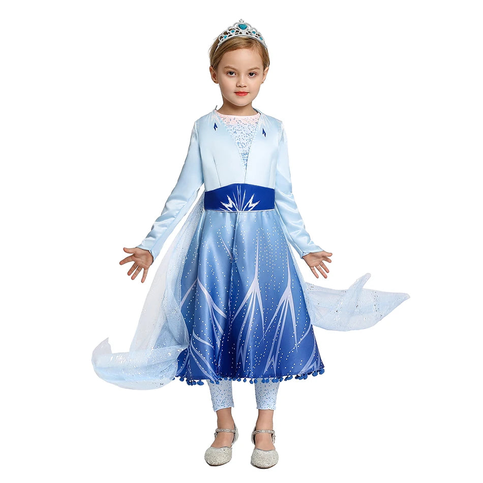 Elsa Anna 2 Dress Girls Princess Carnival Party Halloween Cosplay Costume Snow Queen Vestido Children Clothing For 2-12 Years