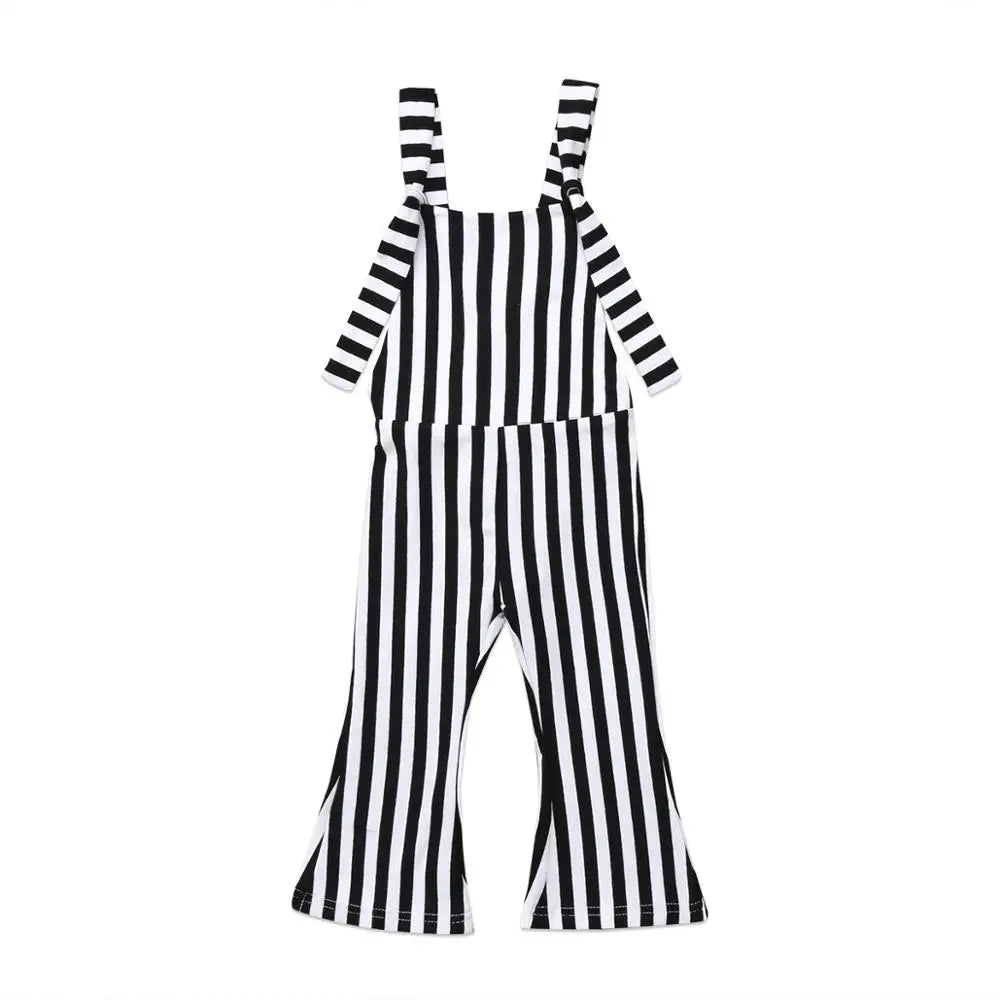 2025 New Toddler Kids Baby Girls Clothes Sleeveless Stripe Romper Jumpsuit Flare Long Pants Overalls Summer Fall Kids Clothing