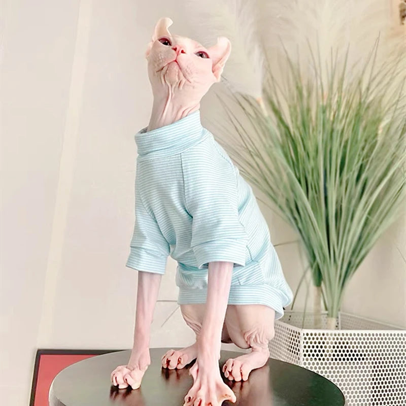 Cotton Sphinx Cat Dog Clothes For Small Puppy Hairless Cat Sweatshirt Clothing Stripe Pet Costume Kittens Jumpsuit Autumn Winter