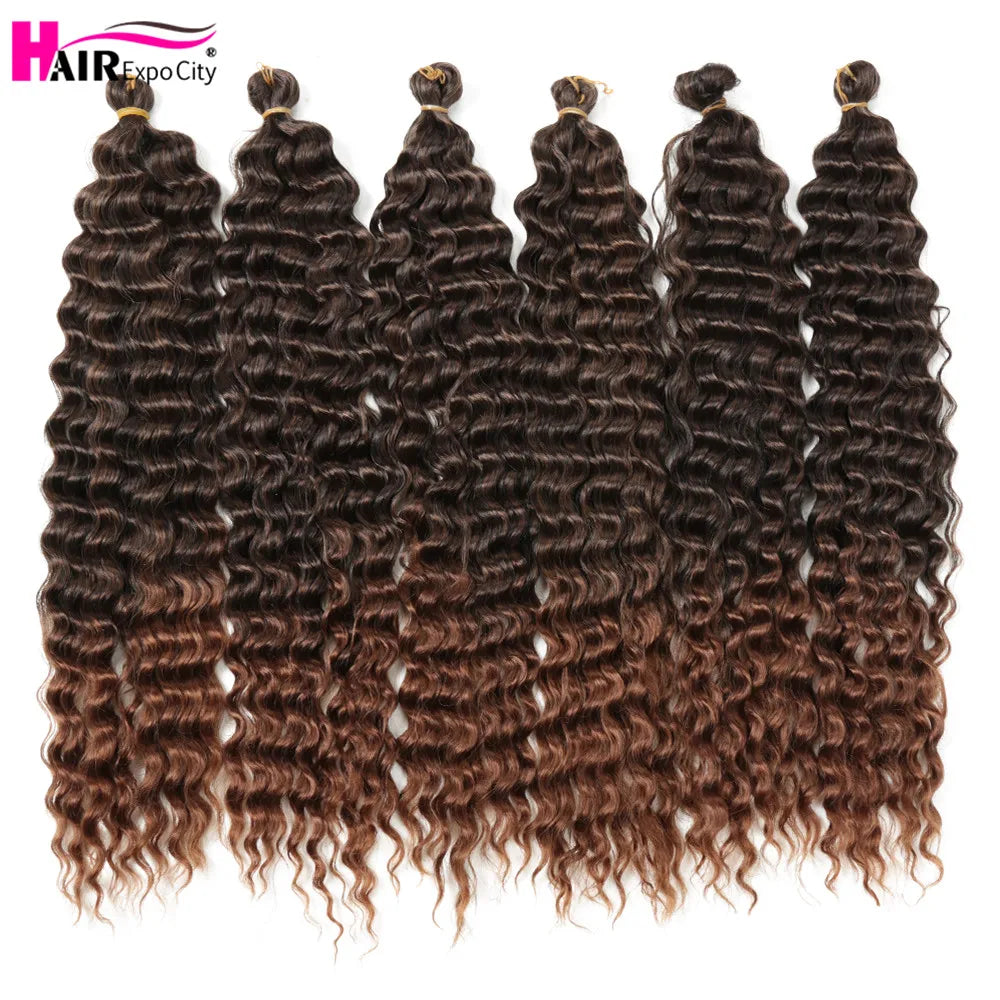 22-28 Inch Deep Wave Twist Crochet Hair Natural Synthetic Braid Hair Afro Curls Ombre Braiding Hair Extensions Hair Expo City