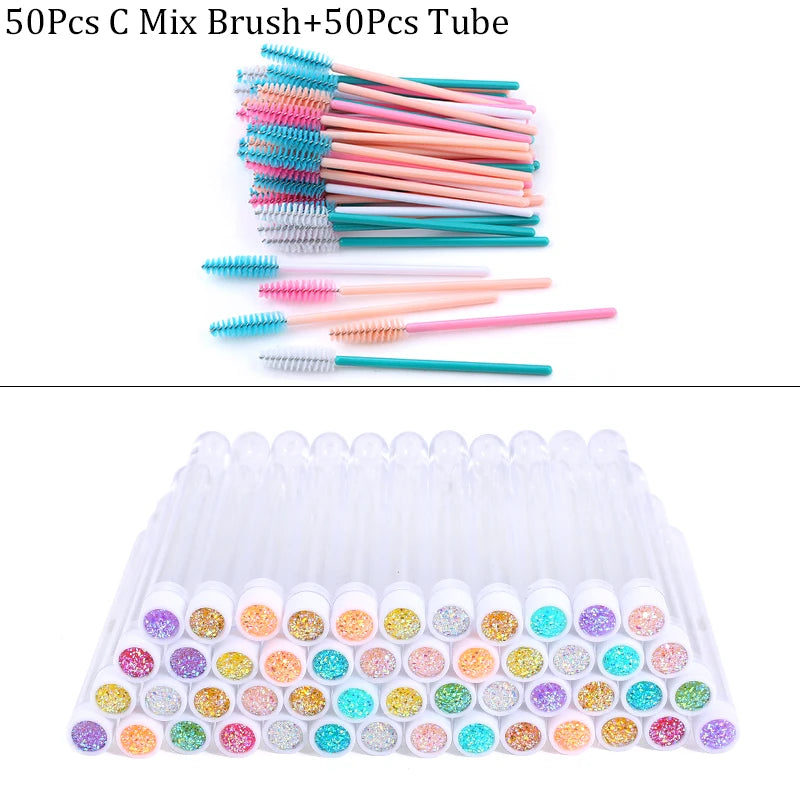 50Pcs Eyelash Brush Mascara Tube Crystal Eyebrow Brushes Disposable Comb Dust-proof Lash Extension Supplies Cosmetic Makeup Tool
