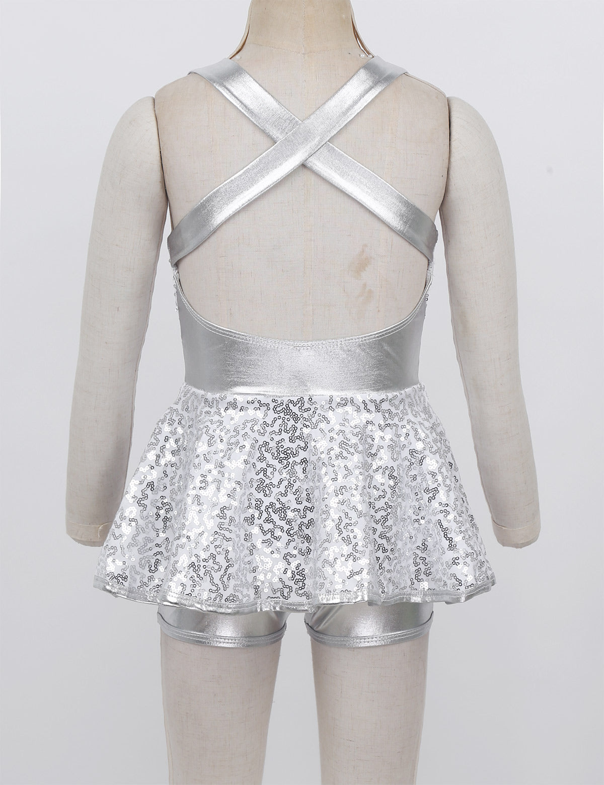 Kids Girls Shorty Unitard Sleeveless Sequin Rompers Leotard Bodysuit Performance Children Jazz Modern Dance Party Tap Costumes