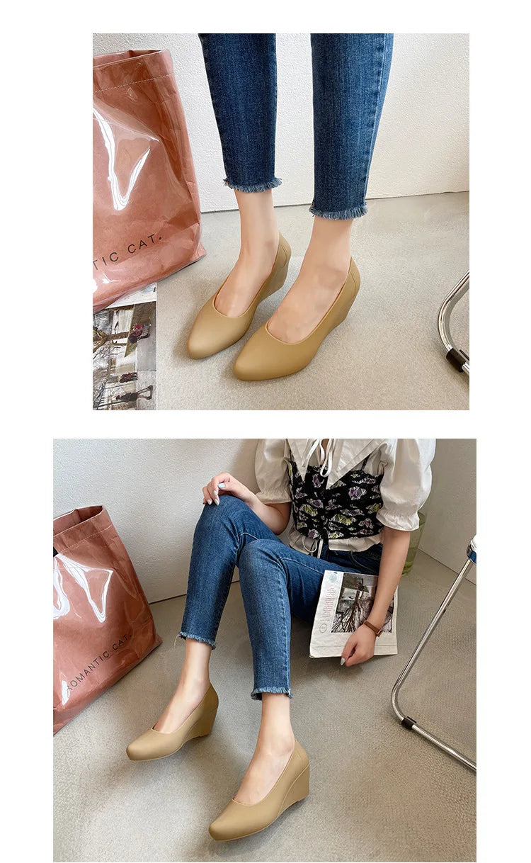 Wedges High heels jelly sandals women solid candy sandales pointed toe summer rain shoes ladies waterproof pvc sandalias 2021