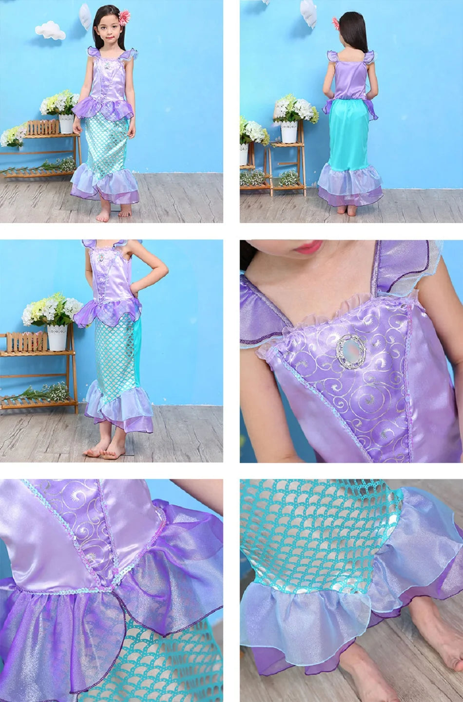 Kids Princess Costume Children Elsa Anna Rapunzel Mermaid Ariel Fancy Dress Girls Carnival Pageant Halloween Party Clothes