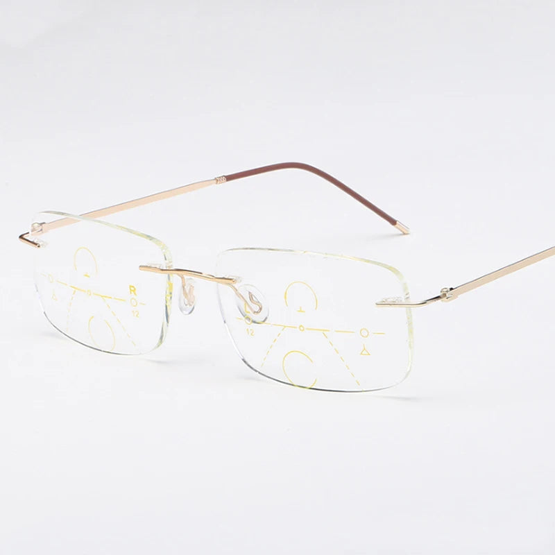 Business Frameless Progressive Multifocal Reading Glasses Men Smart Zoom Elderly Eyewear Women Anti-blue Presbyopic Glasses