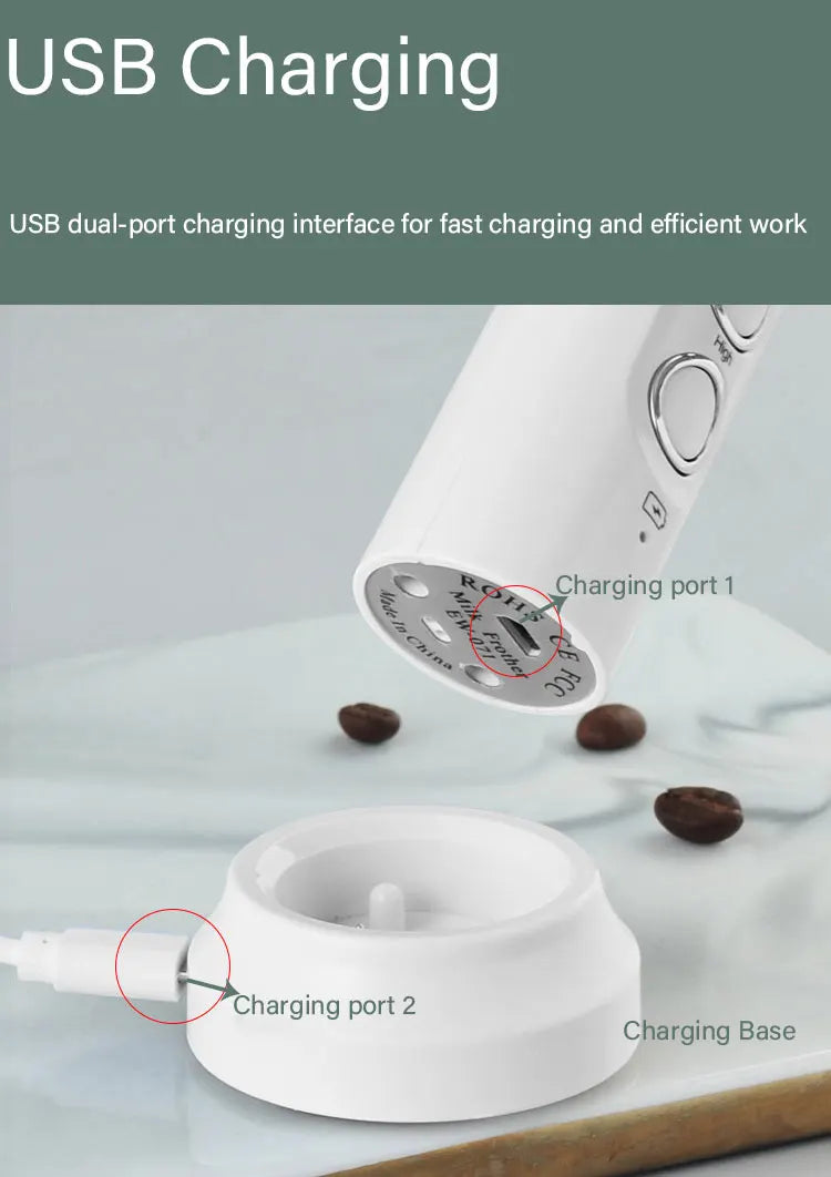 Electric Milk Frother Foam Maker Handheld Foamer High Speeds Drink Mixer Coffee Frothing Wand 3 In 1 Portable Rechargeable