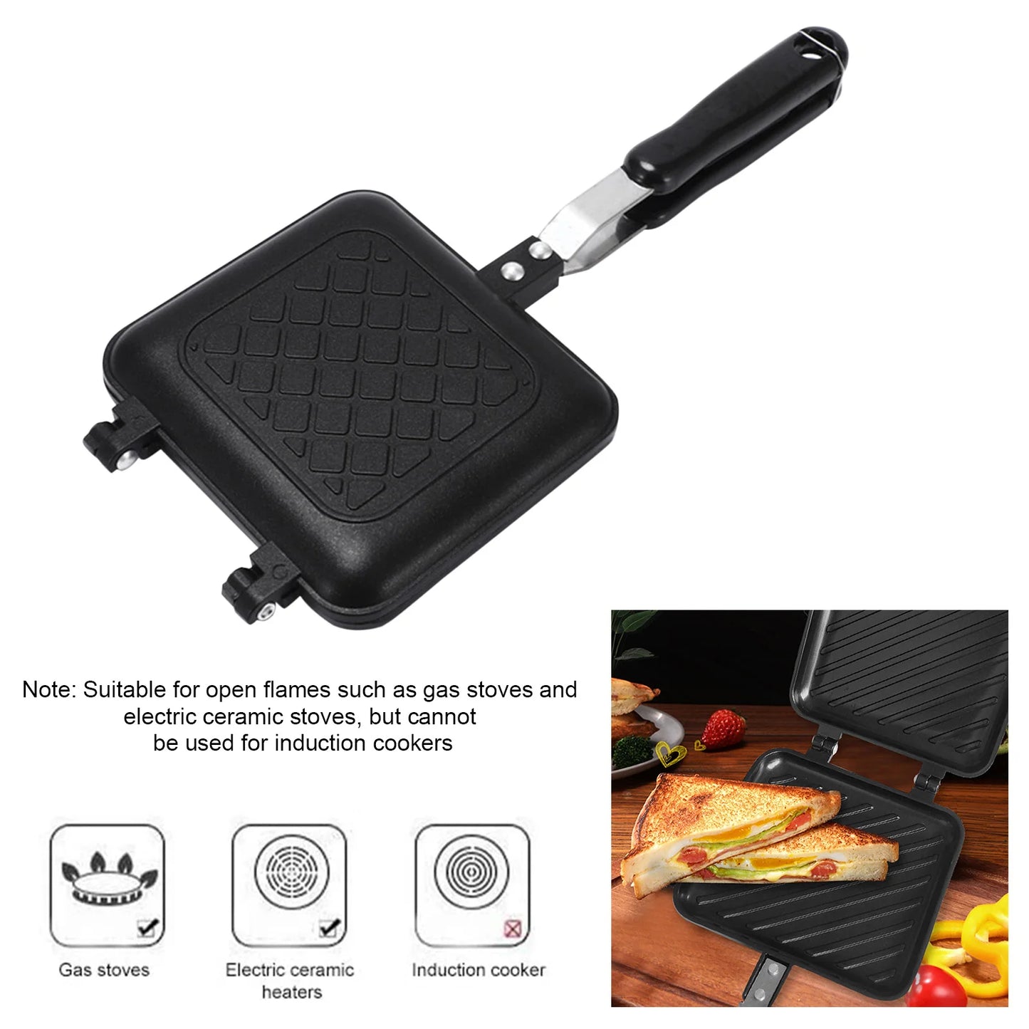 Gas Non-Stick Sandwich Maker Iron Bread Toast Breakfast Machine Waffle Pancake Baking Barbecue Oven Mold Mould Grill Frying Pan