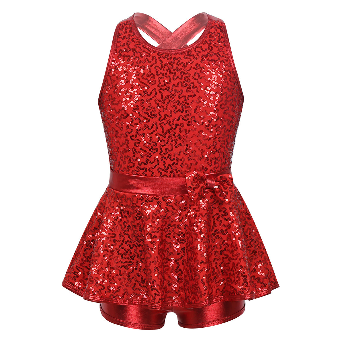 Kids Girls Shorty Unitard Sleeveless Sequin Rompers Leotard Bodysuit Performance Children Jazz Modern Dance Party Tap Costumes