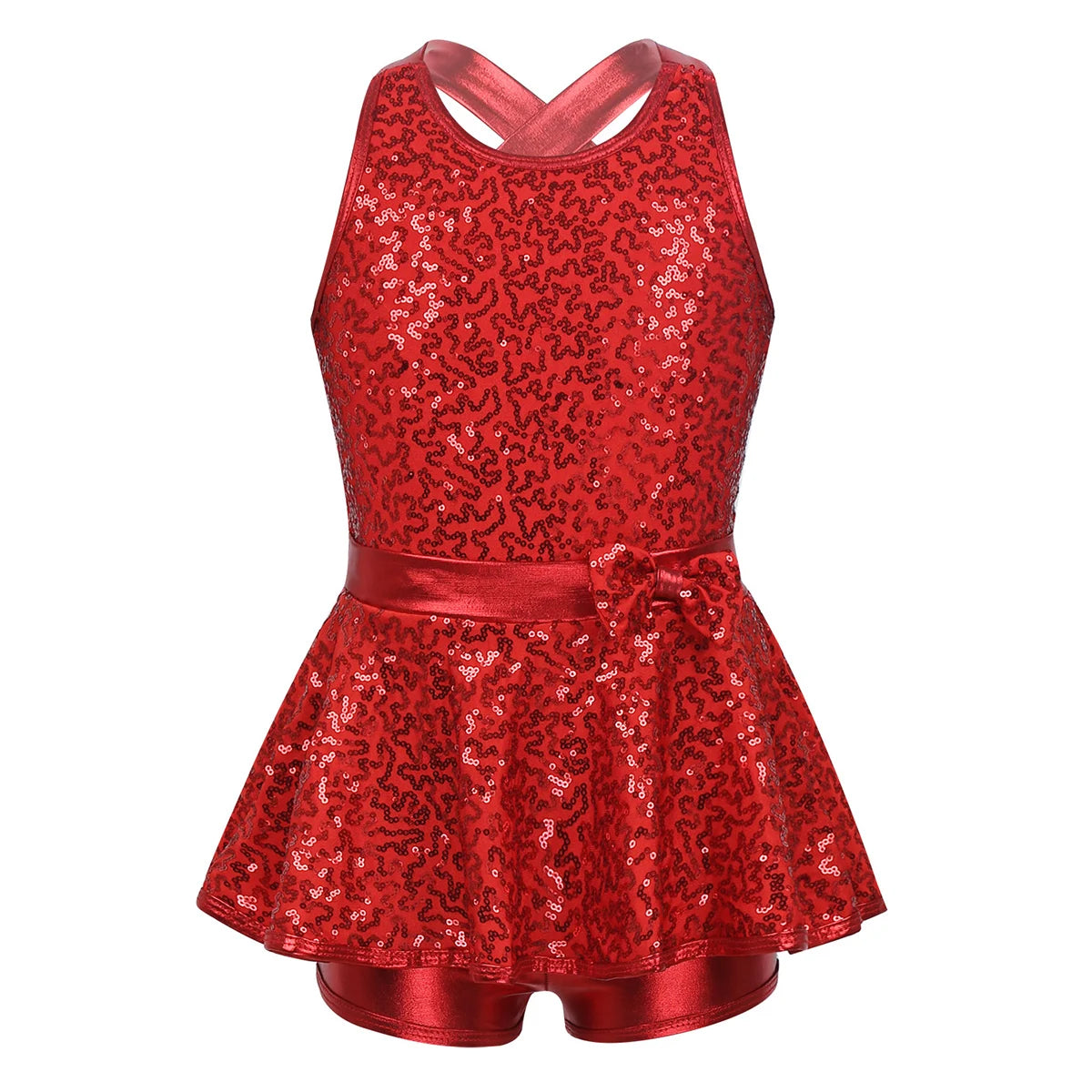 Kids Girls Shorty Unitard Sleeveless Sequin Rompers Leotard Bodysuit Performance Children Jazz Modern Dance Party Tap Costumes