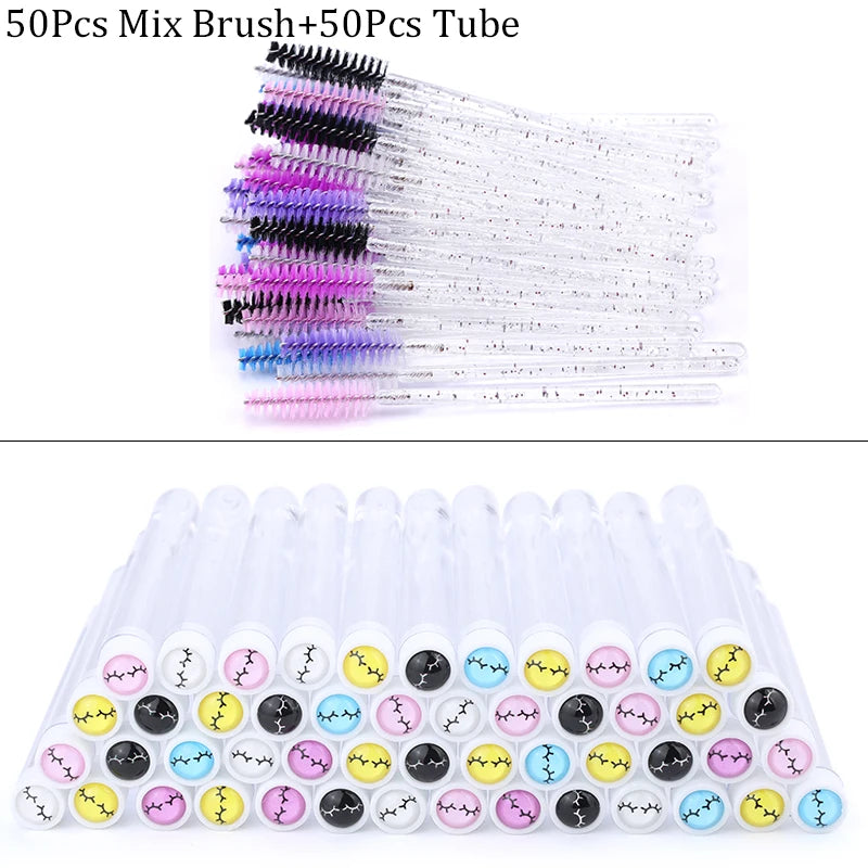 50Pcs Eyelash Brush Mascara Tube Crystal Eyebrow Brushes Disposable Comb Dust-proof Lash Extension Supplies Cosmetic Makeup Tool