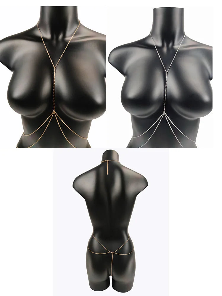 Body Jewelry Sexy Chest Chain Bikini Belly Chains for Women Cross Waist Chains Female Body Suit Girl Fashion Beach Simple Luxury