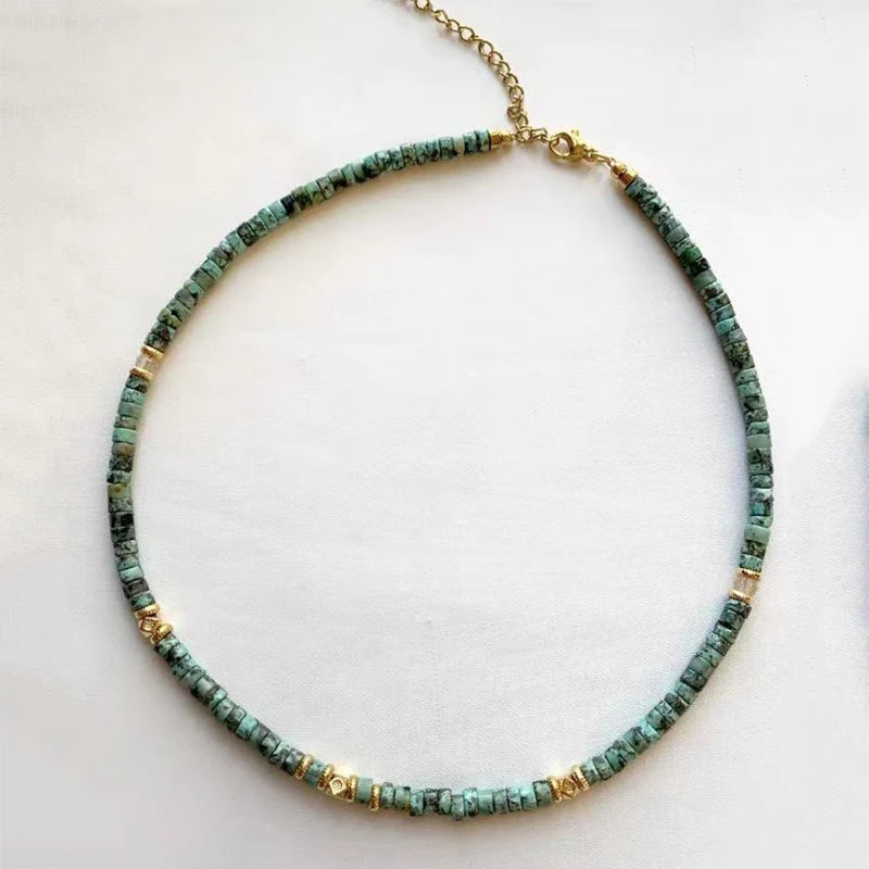 Winter New Retro Fashion Natural Stone Necklace Gold-color Alloy Accessories Embellished Exquisite Charm Ethnic Jewelry