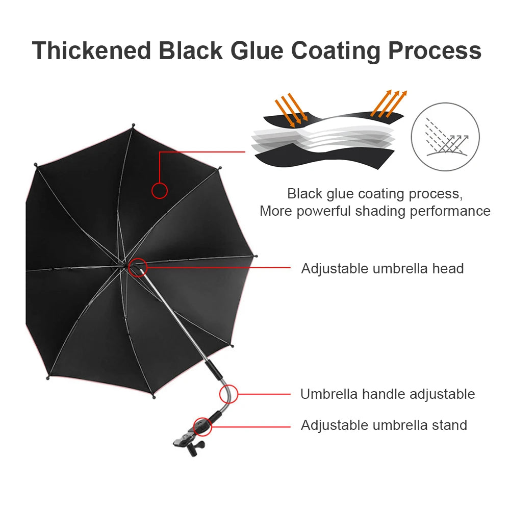 Universal 95% Baby Stroller Accessories UV Protection Umbrella 360 Degrees Adjustable Sunshade Sun Visor Canopy Cover