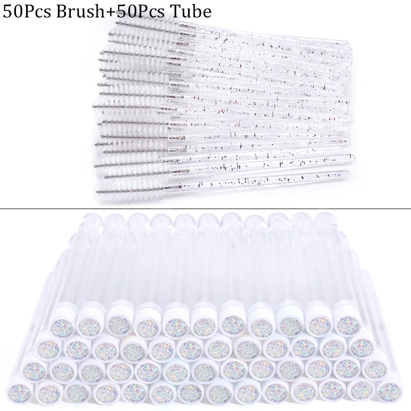 50Pcs Eyelash Brush Mascara Tube Crystal Eyebrow Brushes Disposable Comb Dust-proof Lash Extension Supplies Cosmetic Makeup Tool