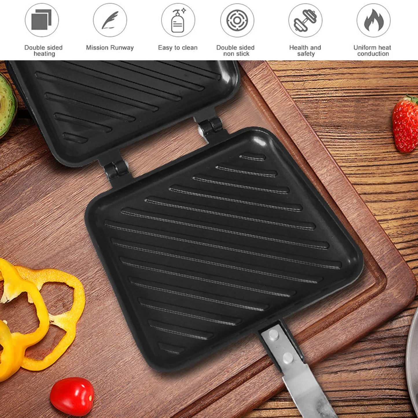 Gas Non-Stick Sandwich Maker Iron Bread Toast Breakfast Machine Waffle Pancake Baking Barbecue Oven Mold Mould Grill Frying Pan