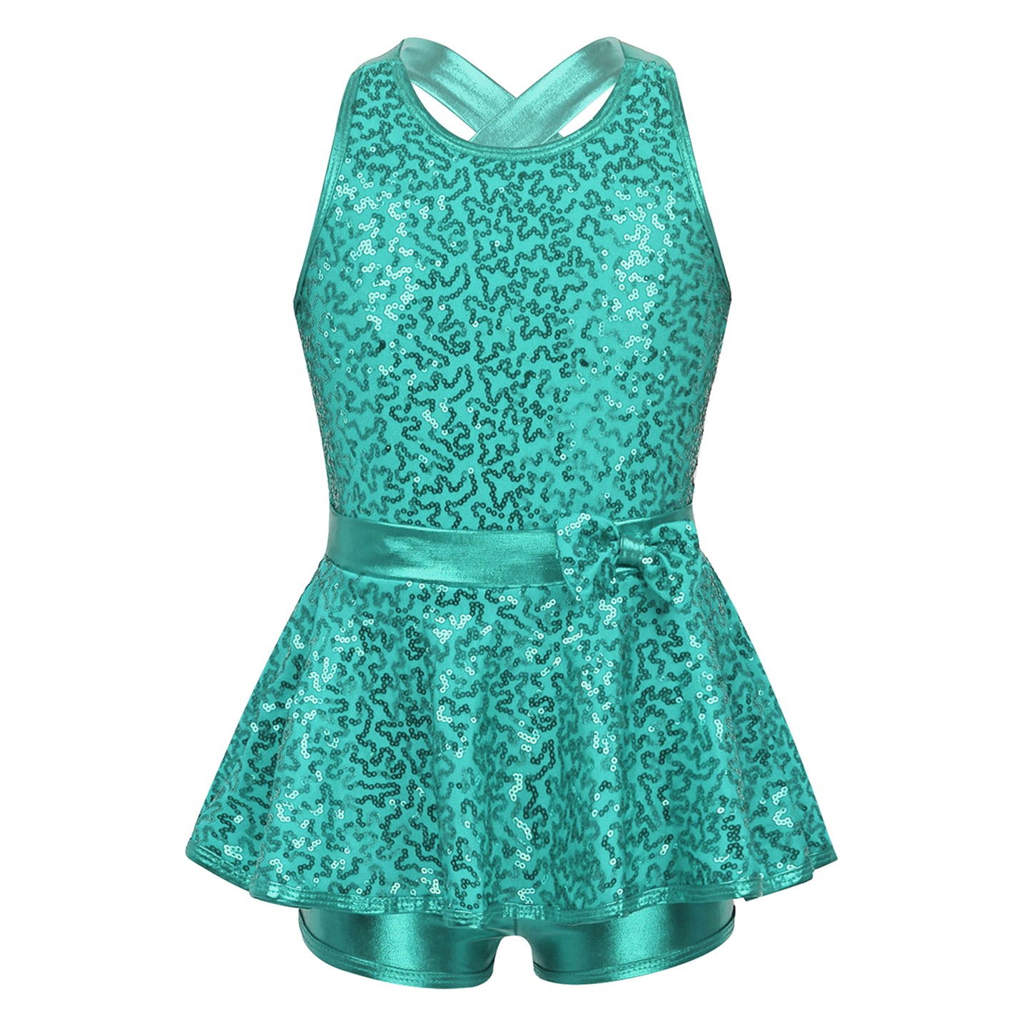 Kids Girls Shorty Unitard Sleeveless Sequin Rompers Leotard Bodysuit Performance Children Jazz Modern Dance Party Tap Costumes