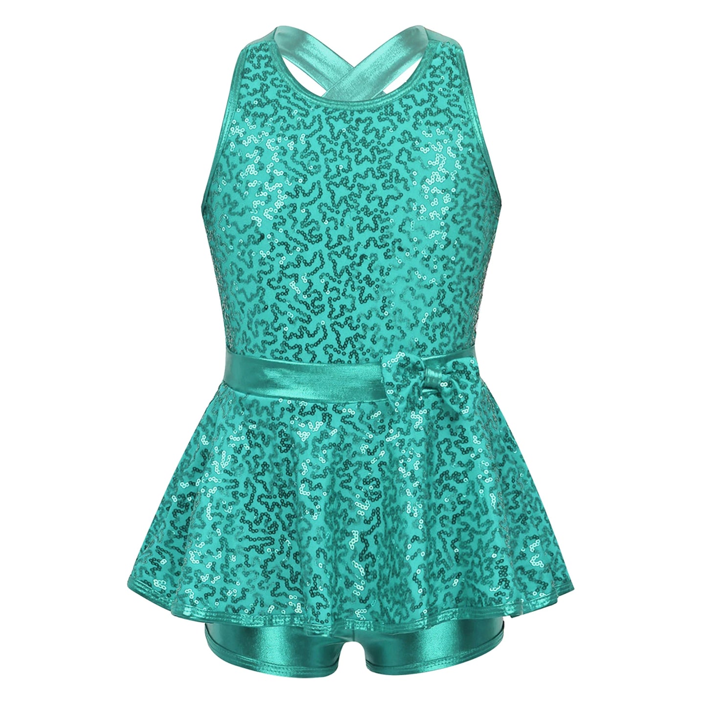 Kids Girls Shorty Unitard Sleeveless Sequin Rompers Leotard Bodysuit Performance Children Jazz Modern Dance Party Tap Costumes
