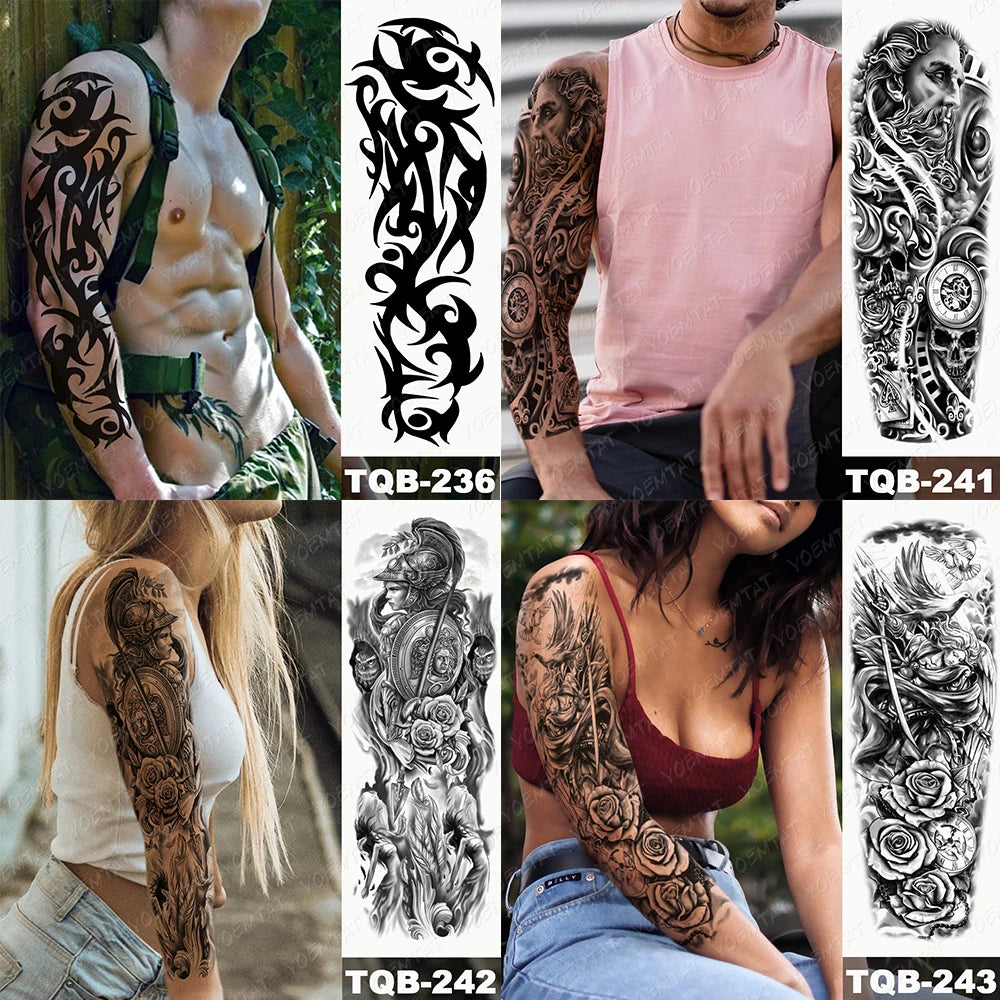 Large Arm Sleeve Tattoo Black Maori Totem Waterproof Temporary Tatto Sticker Tribal Flame Body Art Full Fake Tatoo Women Men