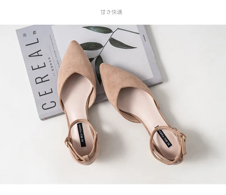 D'orsay suede cover metal low heels office sandals women pointed toe buckle sandalias elegant closed toe summer work shoes women