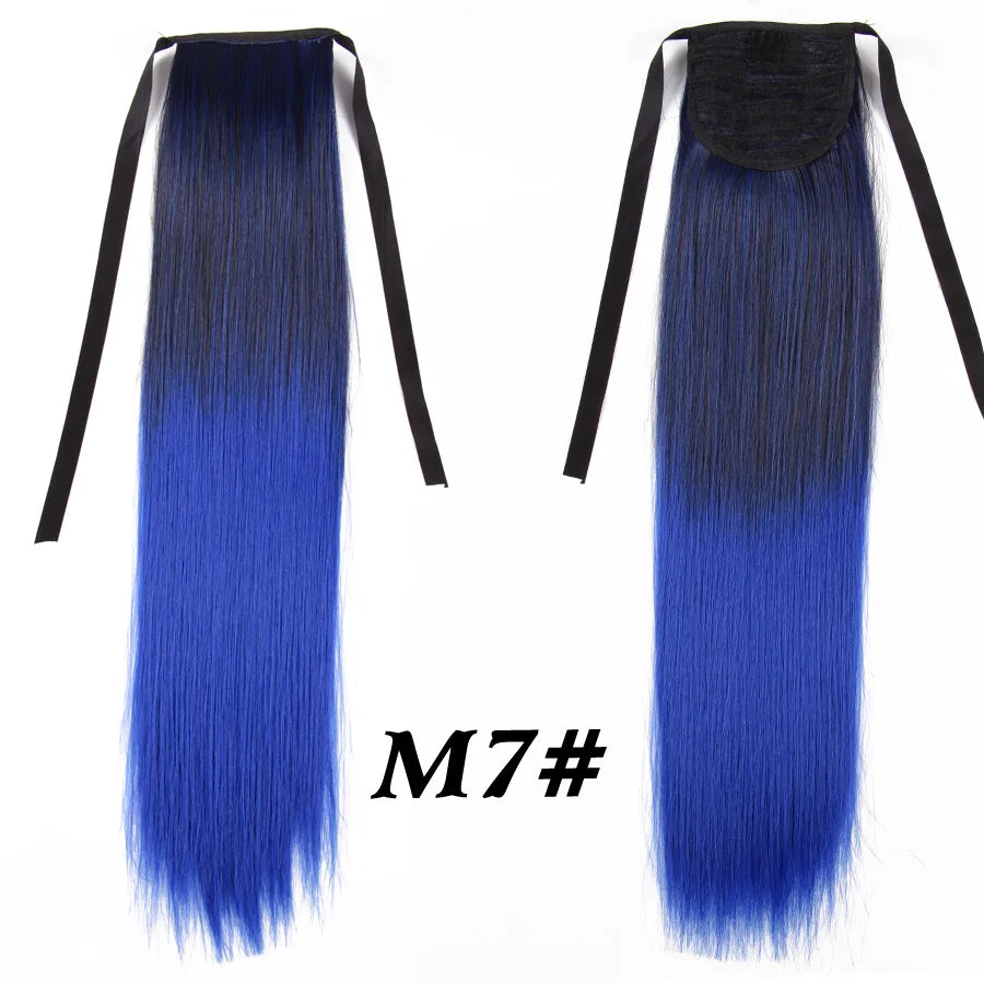 Synthetic Ponytail Long Straight Wrap Around Ponytail Hair Extension Heat-Reistant Fiber Pony Tail Fake Hairpieces For Women