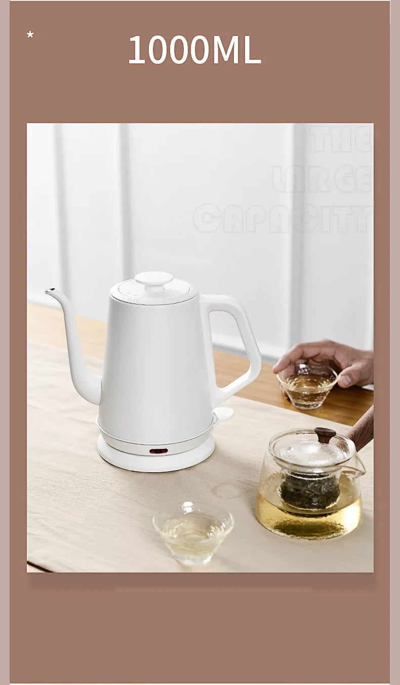 220V Electric Kettle Household Gooseneck TeaPot 1.0L Water Boiler Hand Brewing Coffee Pot Tea Maker 304 Stainless Steel Liner