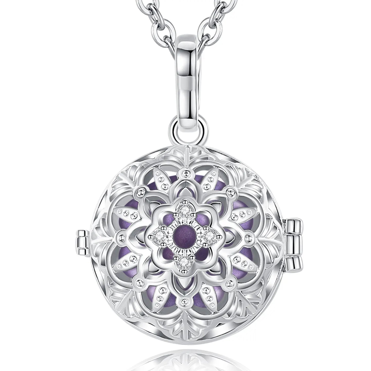 Eudora 18mm Harmony Ball Lotus Flower Cage Pendant Pregnancy Chime Bola Angel Caller Necklace Fashion Jewelry for Women gift