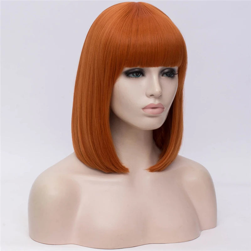 MSIWIGS Women Synthetic Straight Short Bob Wigs With Bangs Blue Golden Red Black White Purple Green Brown Cosplay Wig Female
