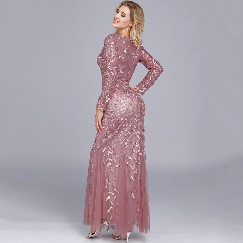 Sexy vintage Maxi Sequin cocktail Dress bridesmaid Prom Dresses for Women Casual Party Long sleeve club Bodycon Dress vestidos