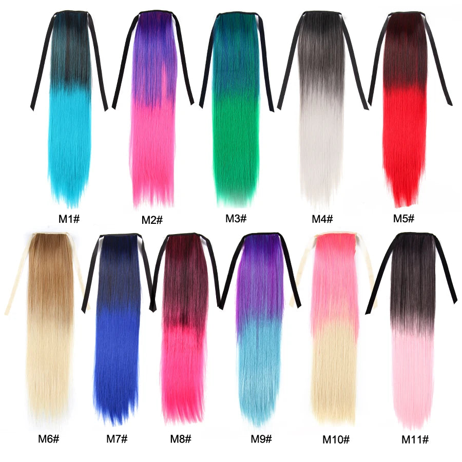 Synthetic Ponytail Long Straight Wrap Around Ponytail Hair Extension Heat-Reistant Fiber Pony Tail Fake Hairpieces For Women