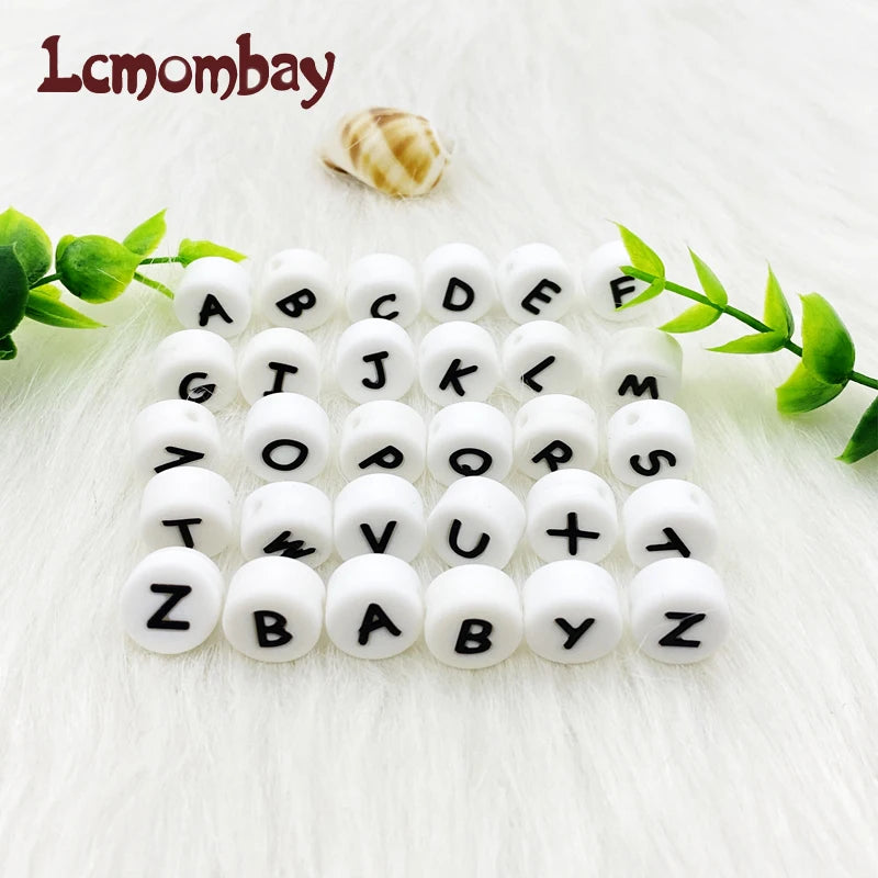 100pcs Silicone 12mm Letter Beads Bpa Free Oblate Molar Beads Baby Teether DIY Baby Pacifier Personalized Accessories Toy