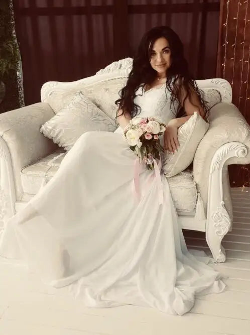 Cheap Beach Wedding Dresses Vestido De Noiva Cap Sleeve Sweetheart Empire Chiffon Bridal dress Lace Pregnant Weding Dress