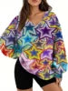 Starry Sky Gradient Pattern Printed Women's Versatile Fashion High Quality V-neck Hoodie 2025 New Edition