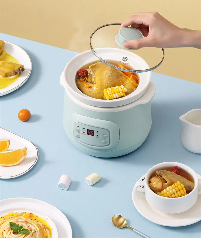 220V 1L Mini Electric Stewing Pot Ceramic Inner Multi Cooker Household Automatic Electric Slow Stewer