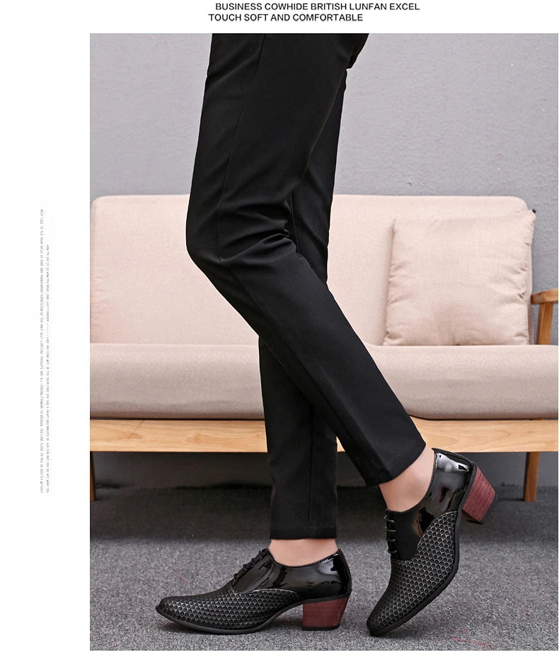 Man Dress High Heel Shoes Handmade Italian Style Party Wedding Men Shoes High Quality Leather Business Formal Elevator Shoes Men