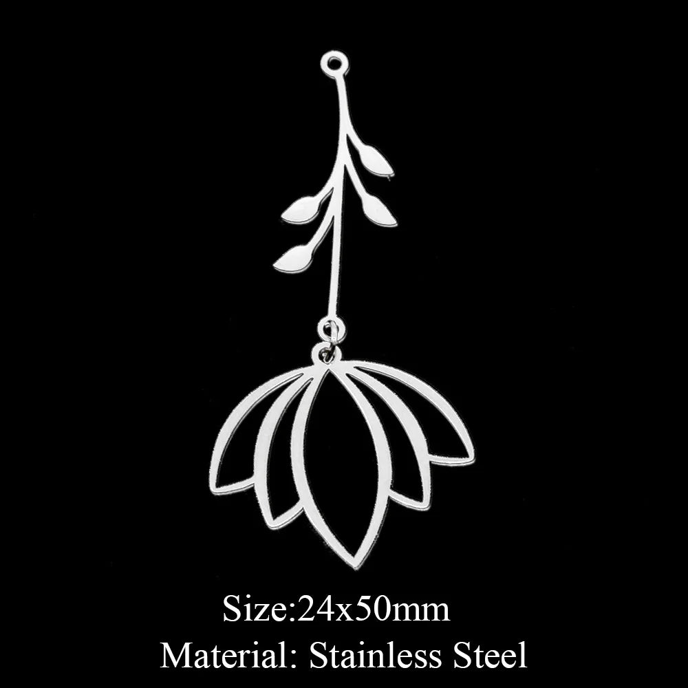 10pcs/lot Hollow Lotus Rose Flower DIY Charms 316 Stainless Steel Women Wholesale Jewelry Round Leaf Tassels Necklace Pendant
