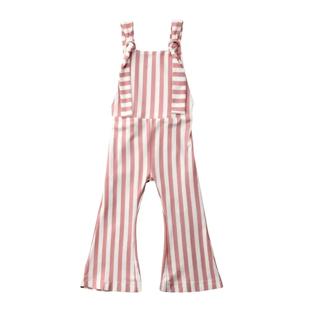 2025 New Toddler Kids Baby Girls Clothes Sleeveless Stripe Romper Jumpsuit Flare Long Pants Overalls Summer Fall Kids Clothing