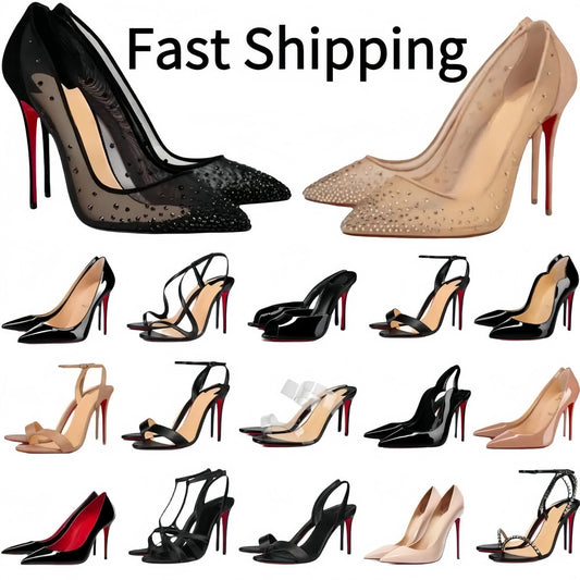 Women's Crystal Mesh Pointed Toe Stiletto Heels | Black Sheer Red Sole Pumps | Elegant Party Wedding Dress Shoes Red Bottom