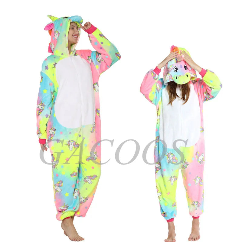 New Animal Unicorn Pajamas Adults Winter Sleepwear Kigurumi Wolf Panda Unicornio Pyjamas Women Onesie Anime Costumes Jumpsuit