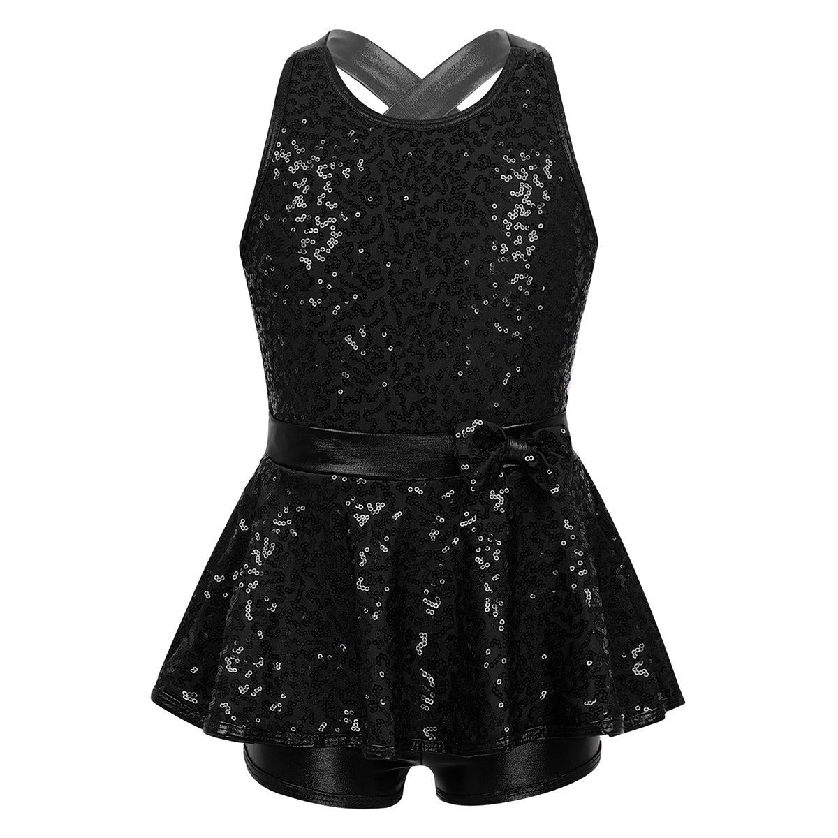 Kids Girls Shorty Unitard Sleeveless Sequin Rompers Leotard Bodysuit Performance Children Jazz Modern Dance Party Tap Costumes