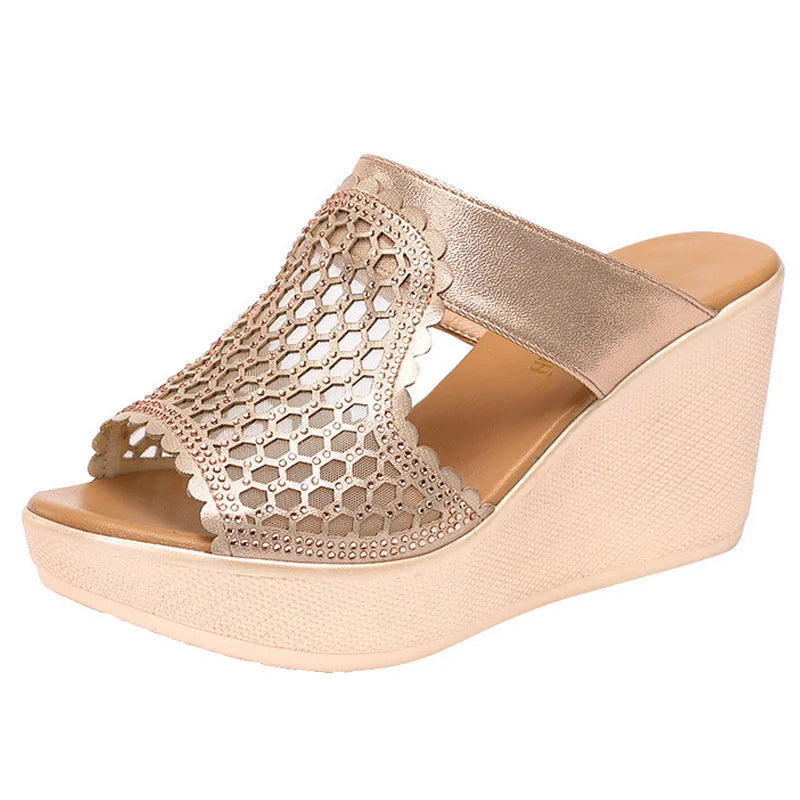 YAERNI High Heel Sandals For Women Summer Peep Toe Lace Mesh Wedge Heels Sandal Women Shoes