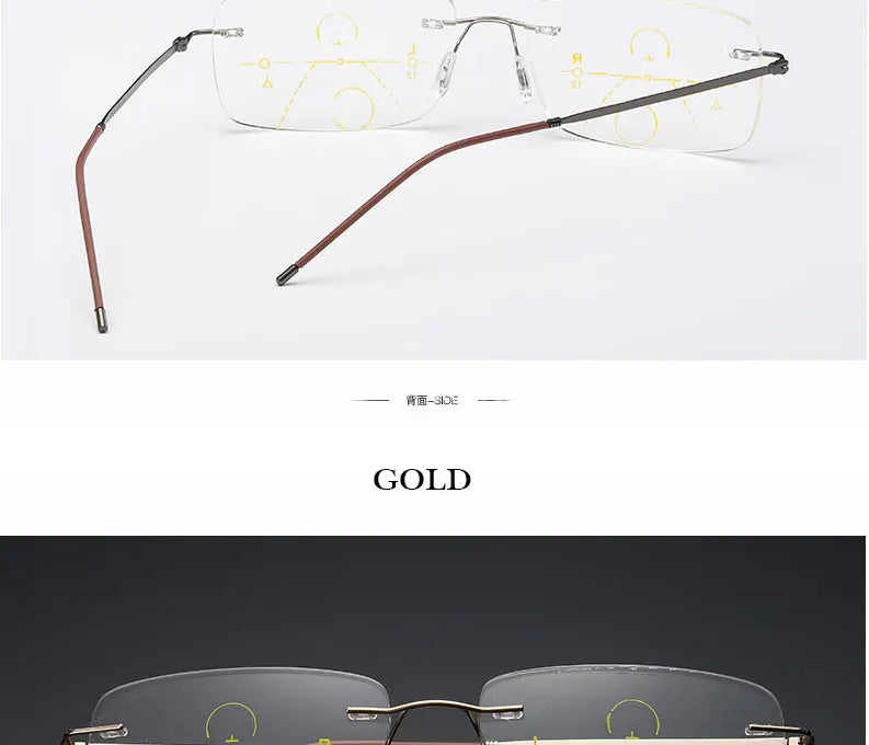 Business Frameless Progressive Multifocal Reading Glasses Men Smart Zoom Elderly Eyewear Women Anti-blue Presbyopic Glasses