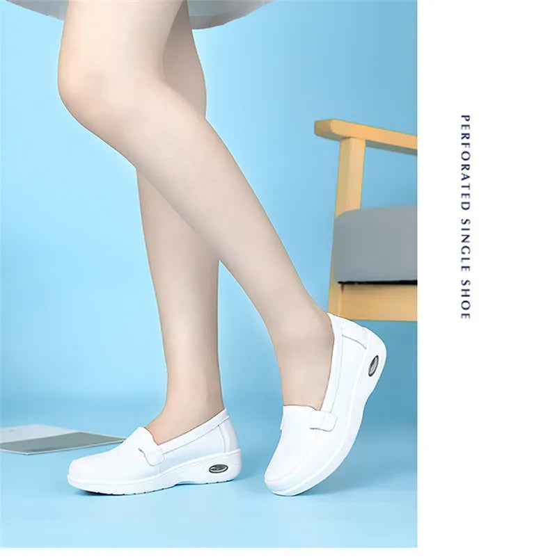 BEYARNE Four Seasons woman Pure black and white soft platform full sole nurse air cushion Shoes Women Genuine shoesL007