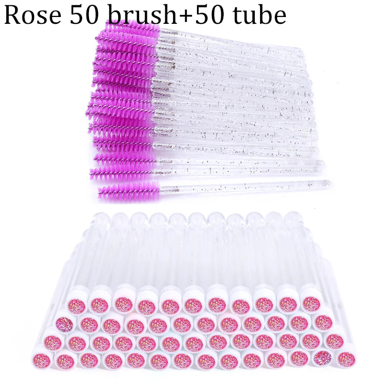 50Pcs Eyelash Brush Mascara Tube Crystal Eyebrow Brushes Disposable Comb Dust-proof Lash Extension Supplies Cosmetic Makeup Tool