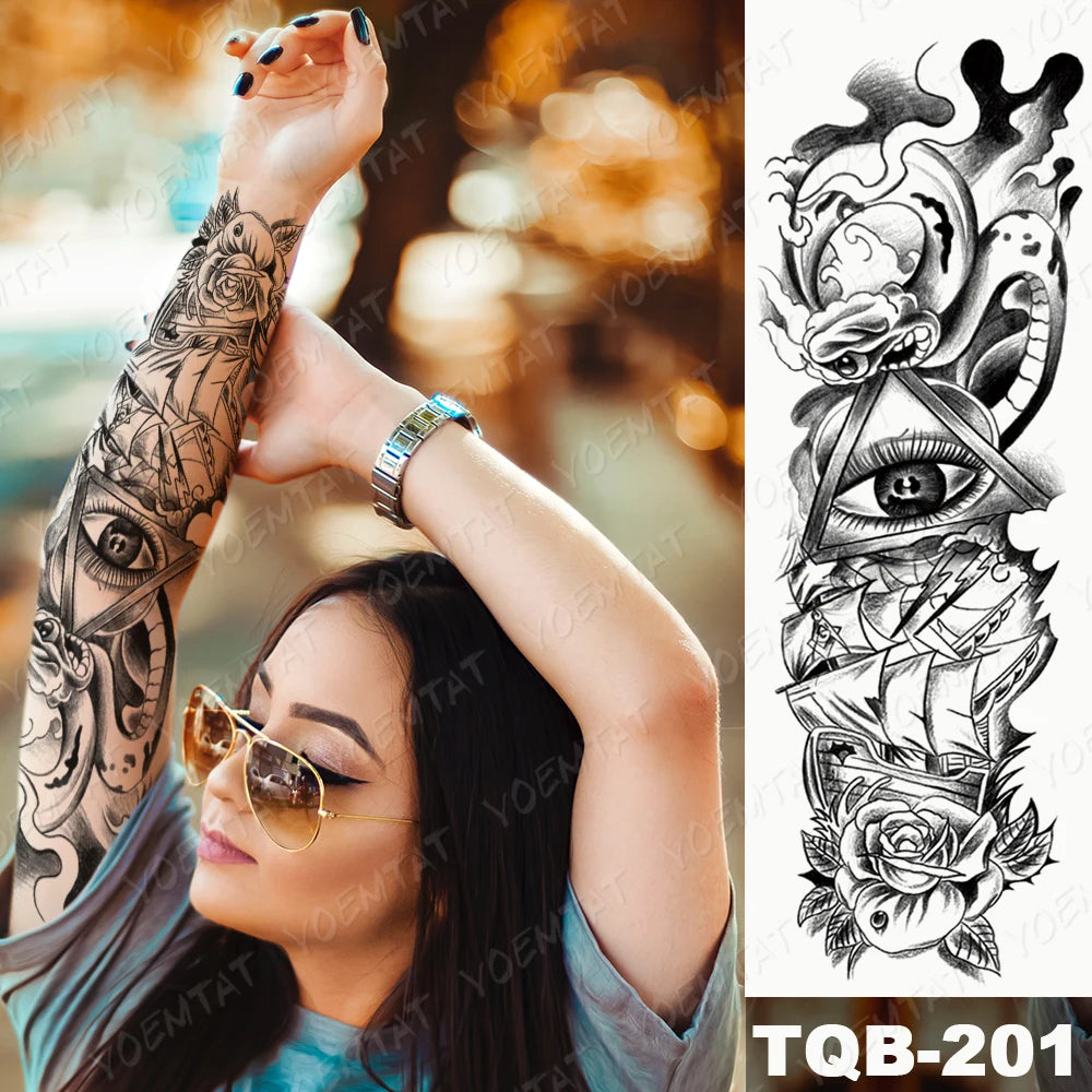 Large Arm Sleeve Tattoo Black Maori Totem Waterproof Temporary Tatto Sticker Tribal Flame Body Art Full Fake Tatoo Women Men