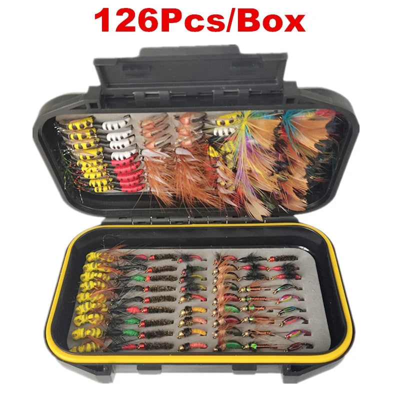 40/78/126Pcs/Box Mixed Styles Fly Fishing Lure Wet/Dry Nymph Artificial Flies Bait Pesca Tackle Trout Carp Kit