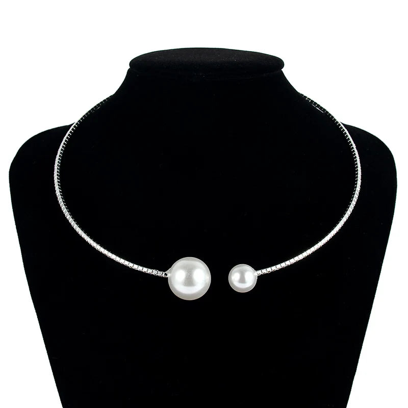 2PCS/Set European Simulated Pearl Chokers  Necklace Bangle Adjustable Jewelry Set For Women Bridal Wedding Party Accessories