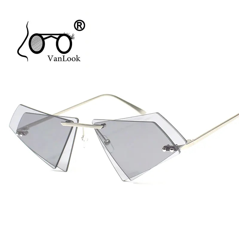 Crystal Sunglasses Women Men Rimless Sun Glasses for Sexy Lady Double Lens Shades Irregular Oculos Fashion Blue Hot Pink