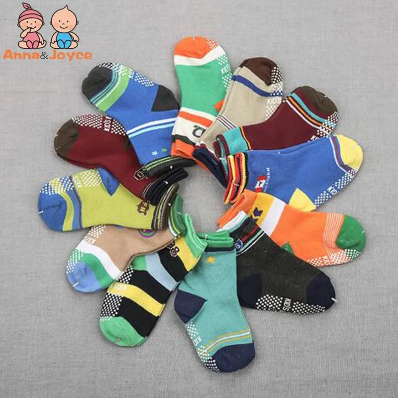 12 Pairs/Lot Cotton Baby 's Floor Socks Boys Girls Non-slip Boat Low Cut Sock with Rubber Grips 1-5Years